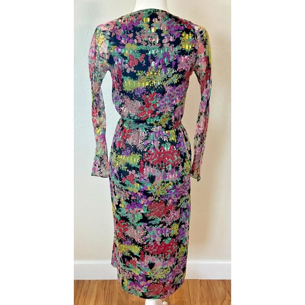 Vintage 80's Diane Dickinson‎ for Gentillesse Silk Floral Wrap Dress Size Medium